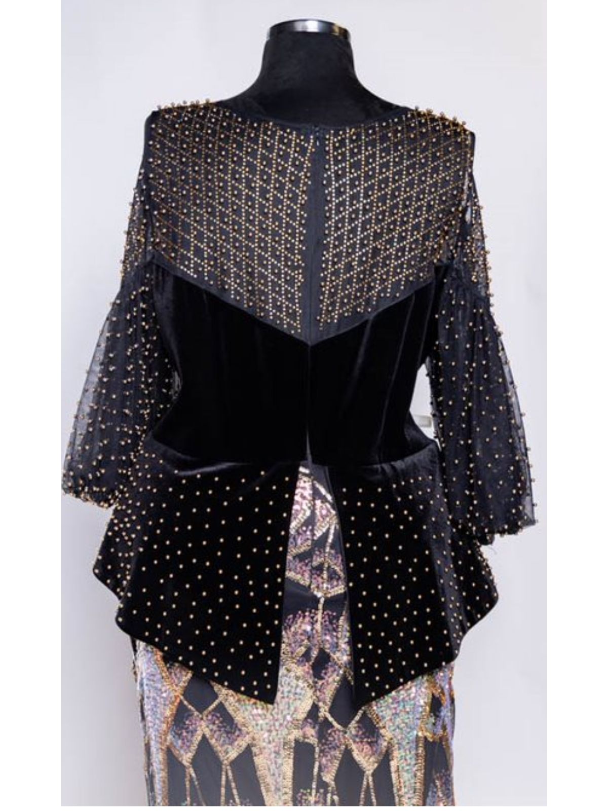 Sequin Floor Length with Peplum and Puffy Long Sleeves Party Dress