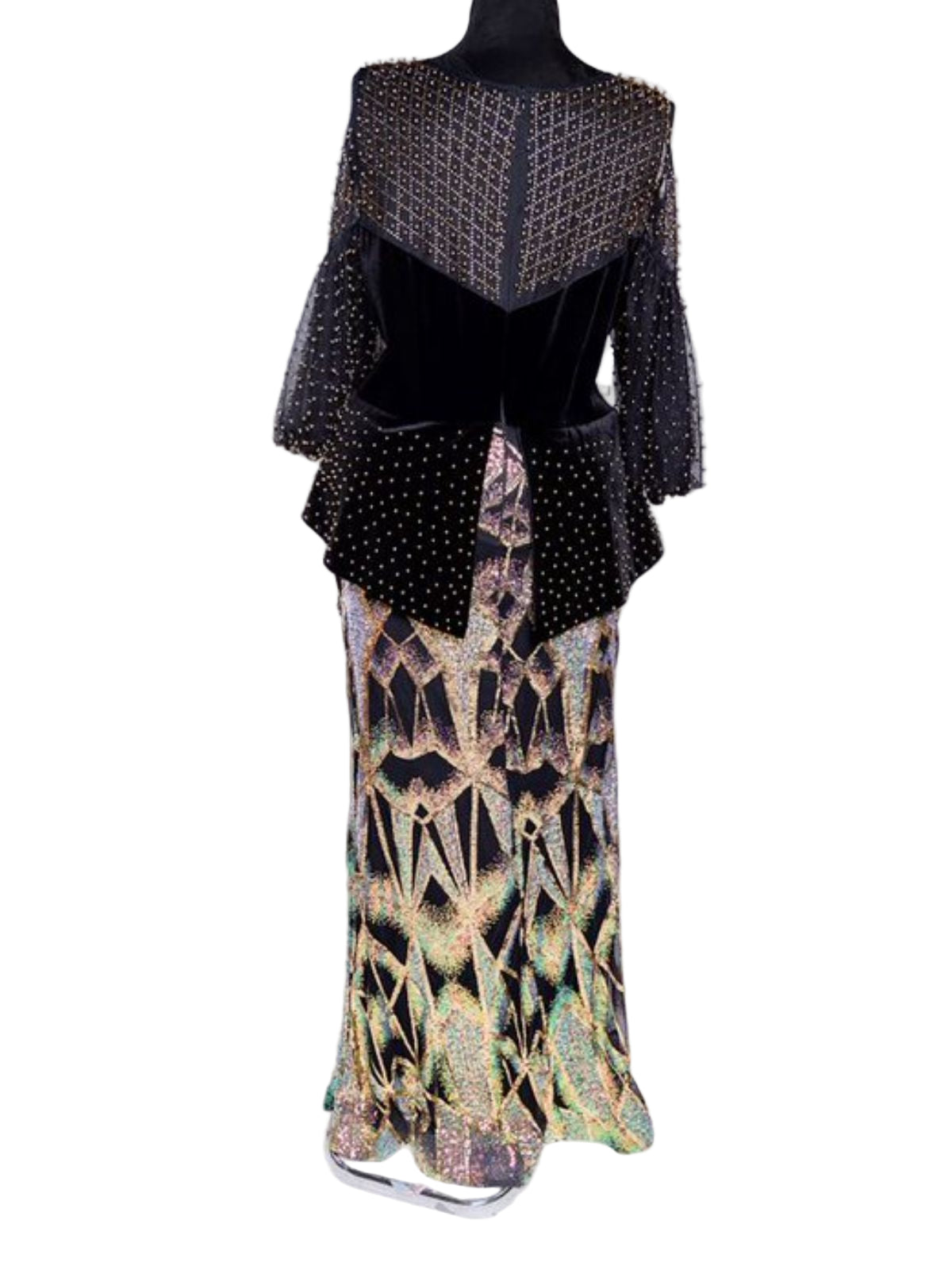 Sequin Floor Length with Peplum and Puffy Long Sleeves Party Dress