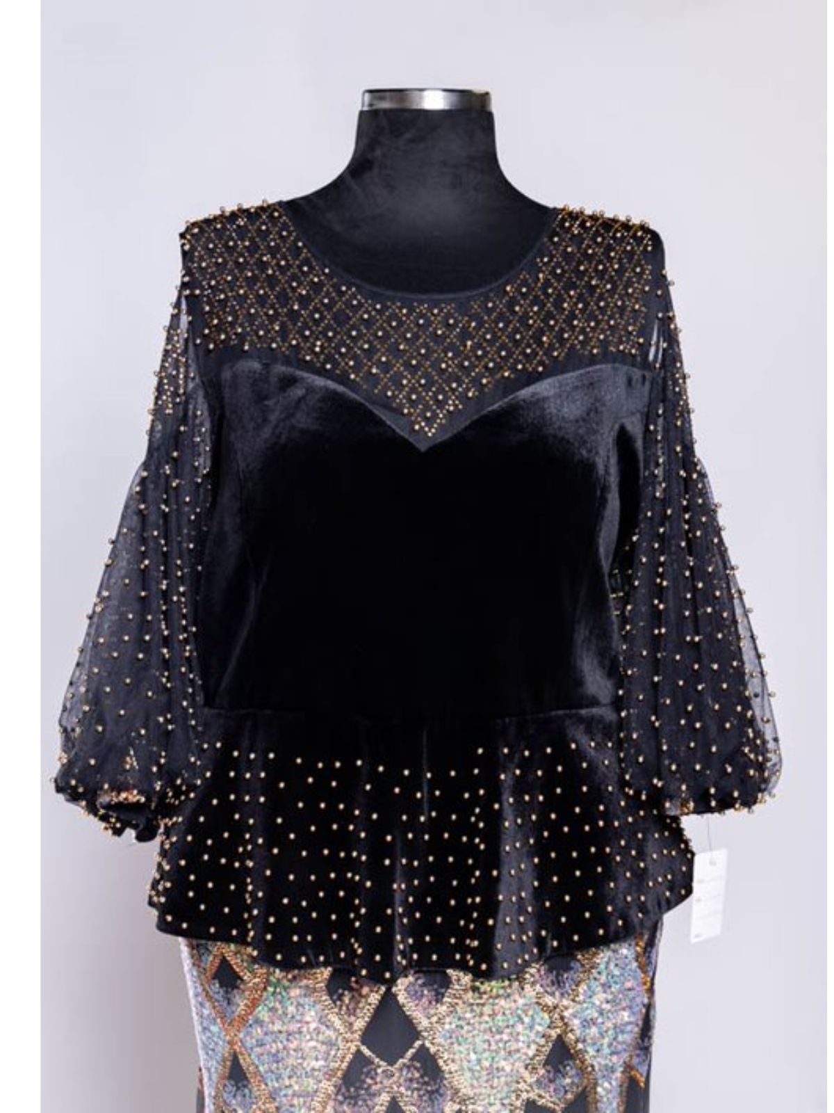 Sequin Floor Length with Peplum and Puffy Long Sleeves Party Dress