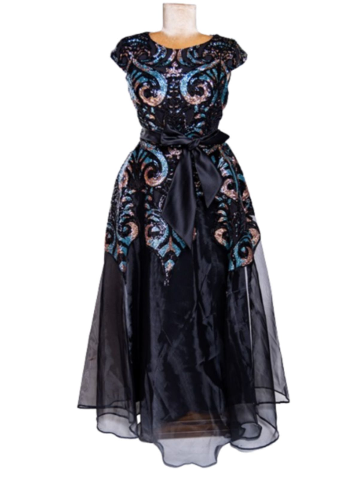 Sequin Patterned Cap Sleeve Party Anniversary Dress