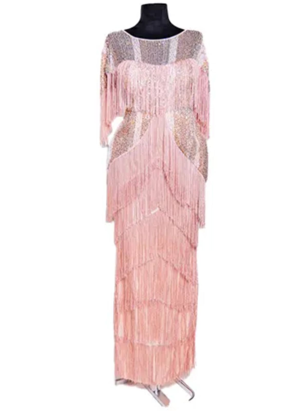 Sequin and Fringes Peplum Cap Sleeves Party Anniversary Dress