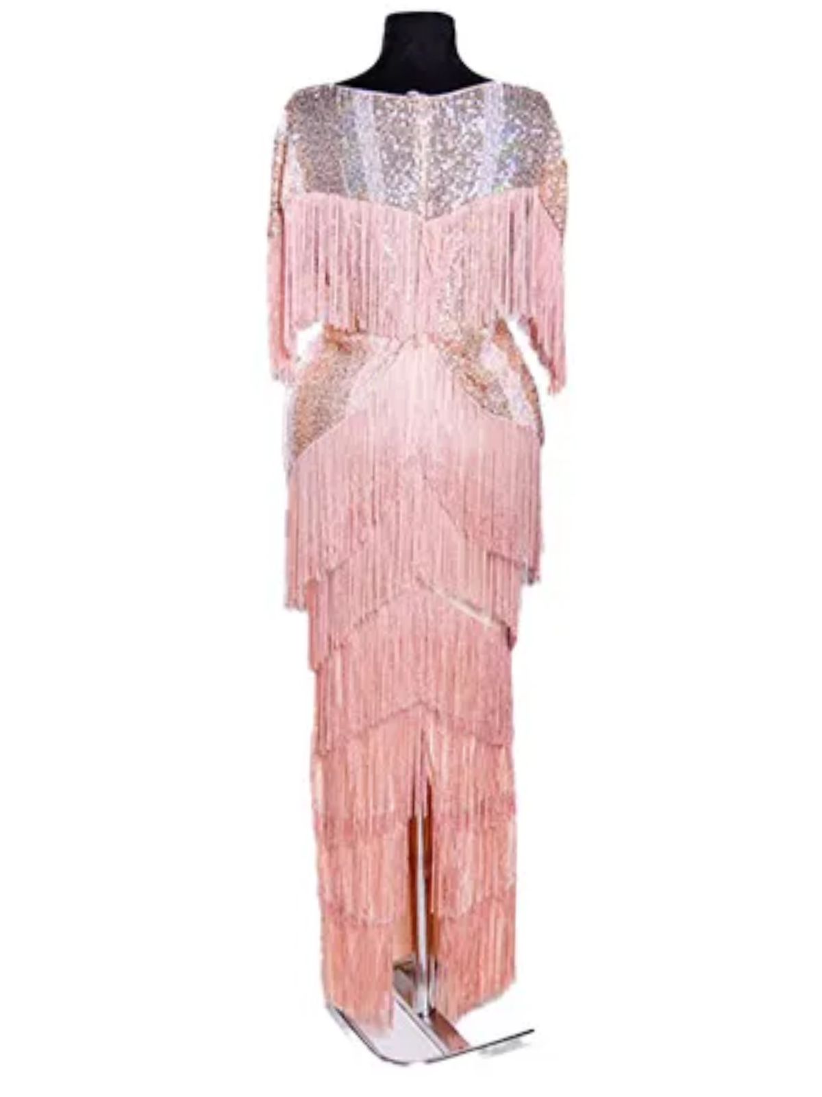 Sequin and Fringes Peplum Cap Sleeves Party Anniversary Dress