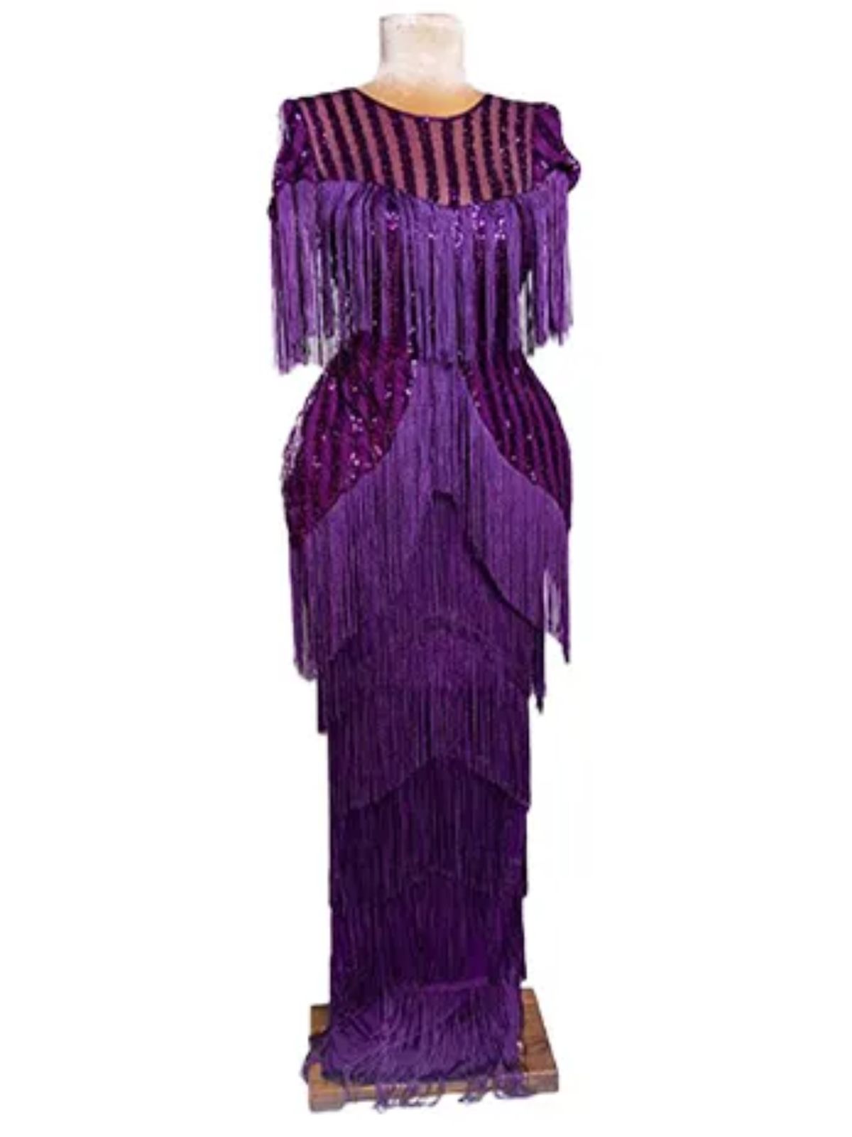 Sequin and Fringes Peplum Cap Sleeves Party Anniversary Dress