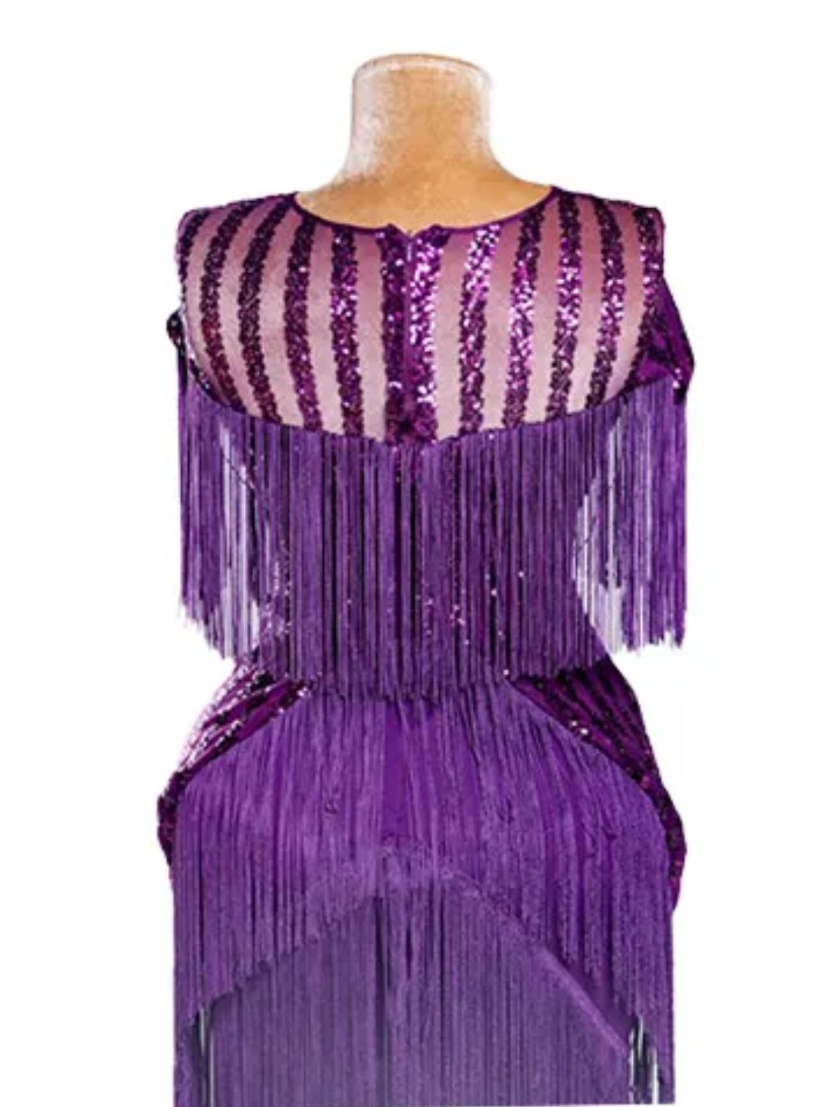 Sequin and Fringes Peplum Cap Sleeves Party Anniversary Dress