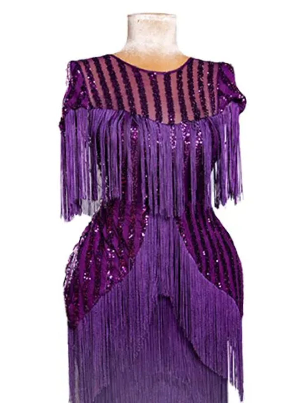 Sequin and Fringes Peplum Cap Sleeves Party Anniversary Dress