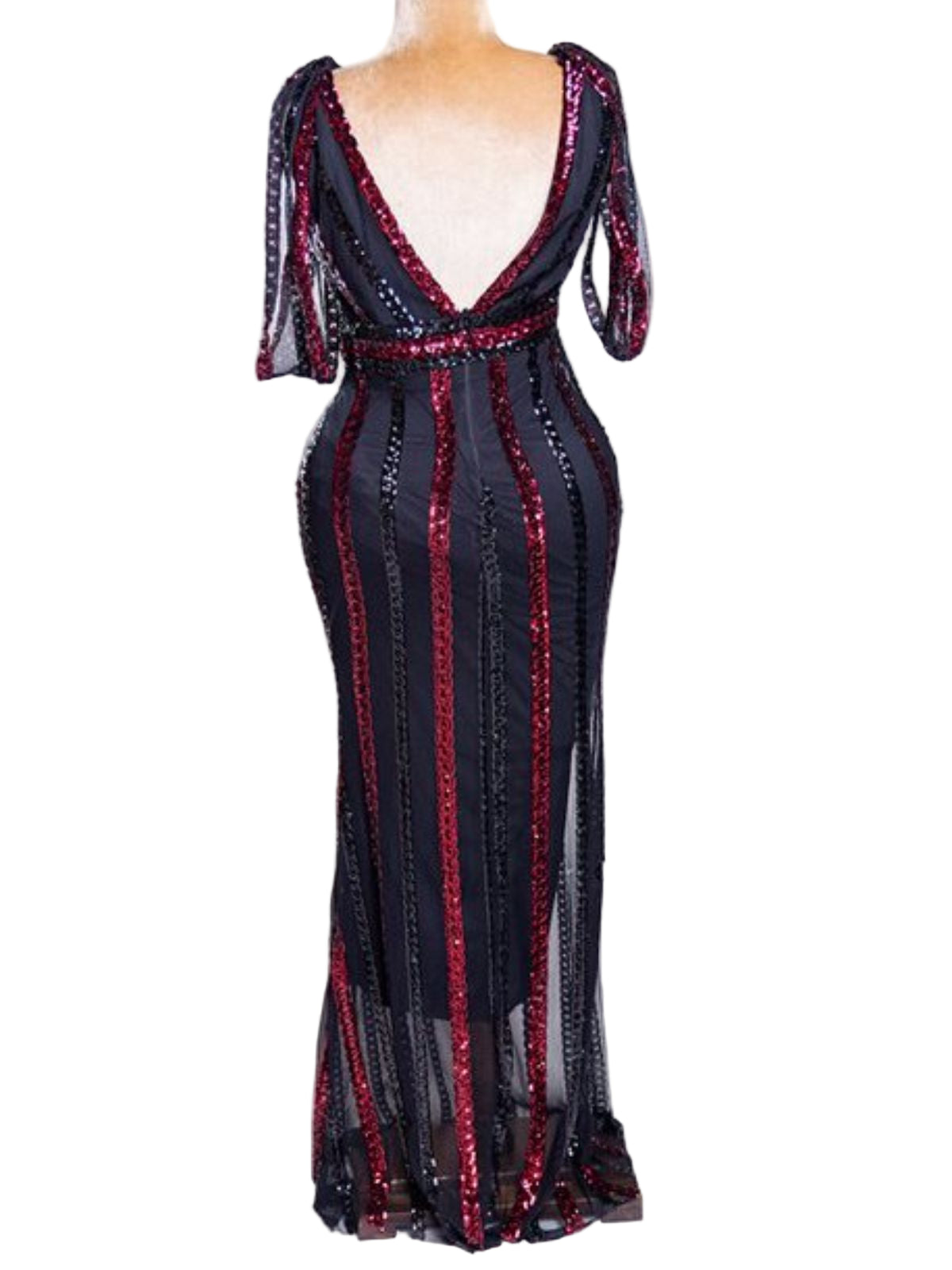 Sheer Lace and Sequin Floor Length Stretchy Fit Party Dress