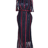 Sheer Lace and Sequin Floor Length Stretchy Fit Party Dress