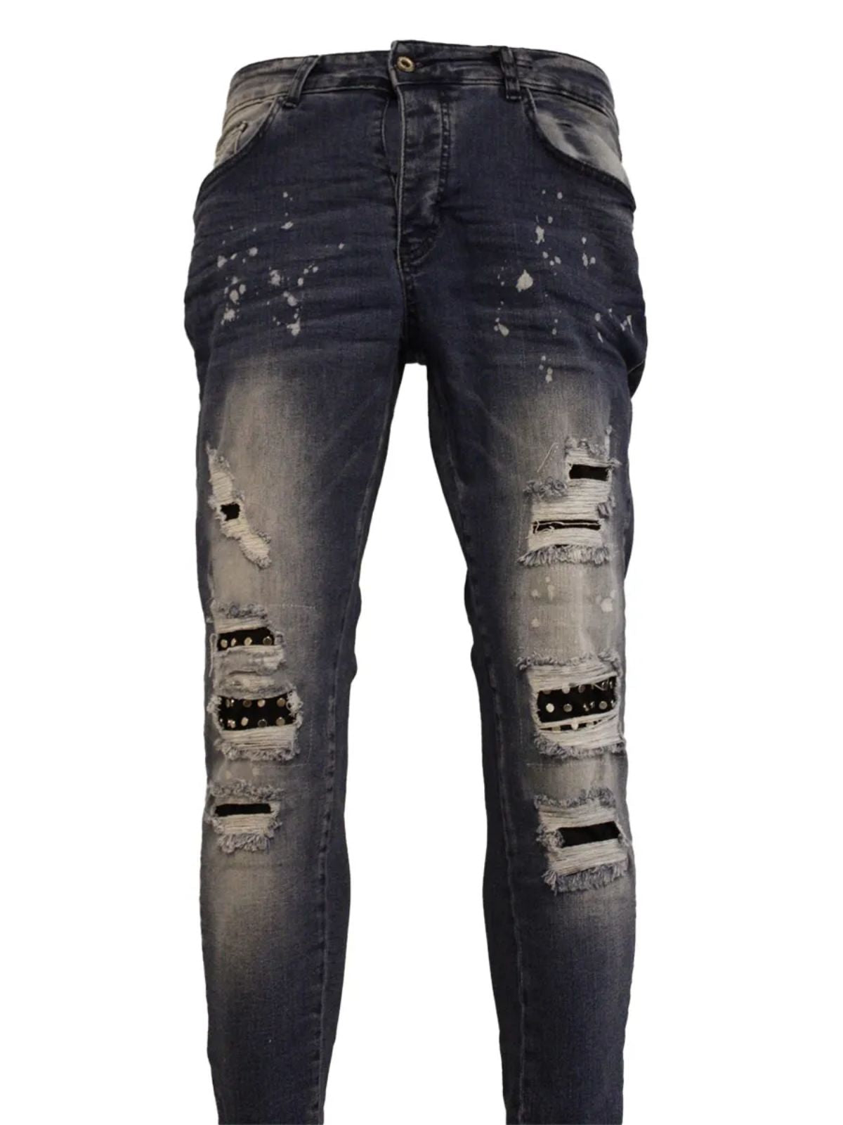 Silver Stud Helix Acid Washed Blue Skinny Fit Jeans