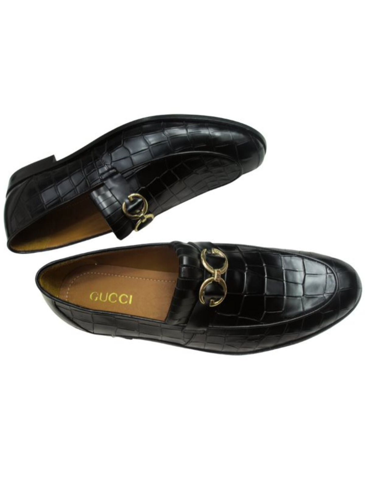 Solid Black Tree Bark Design Shoe with Golden Chain
