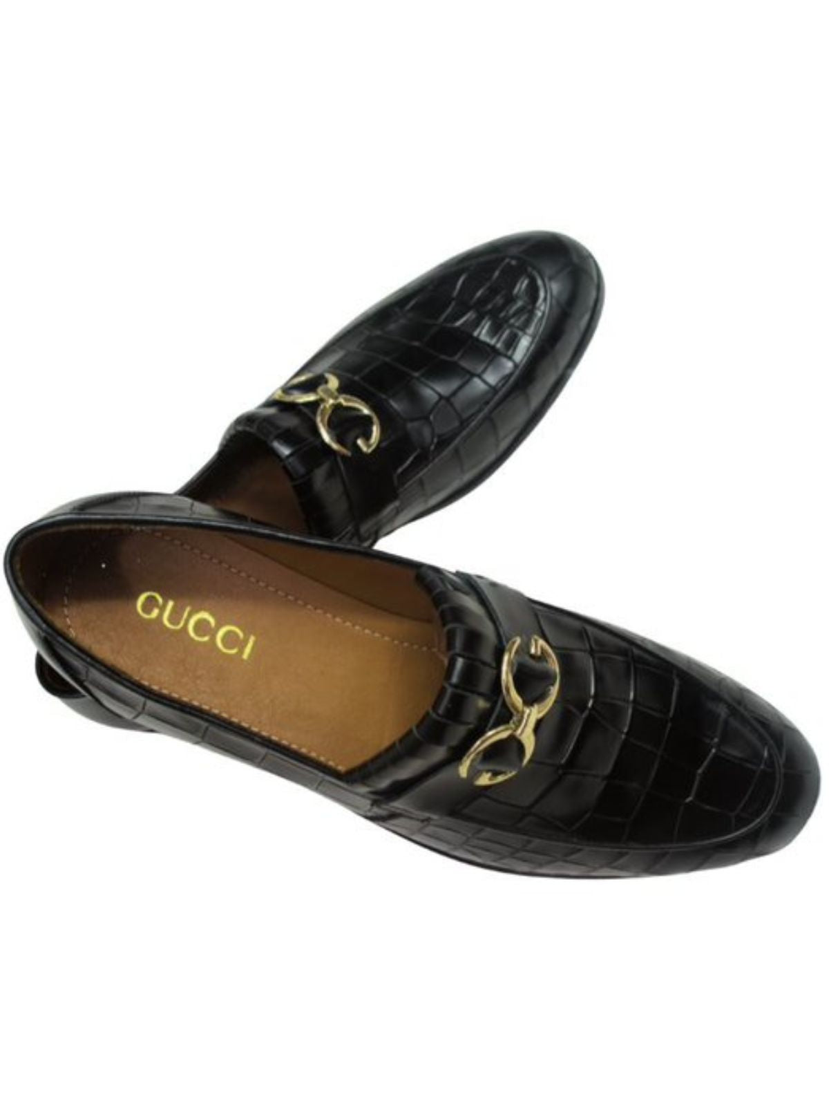 Solid Black Tree Bark Design Shoe with Golden Chain