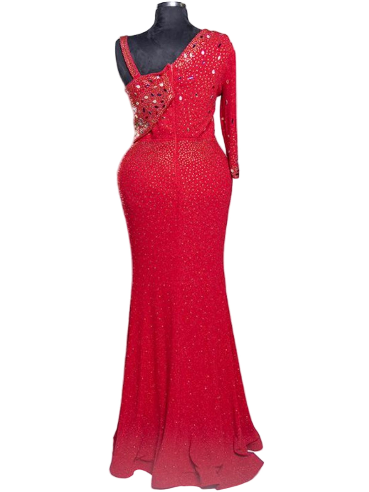 Stretchy Fit Stoned Dress with One Long Sleeve and Sleeveless