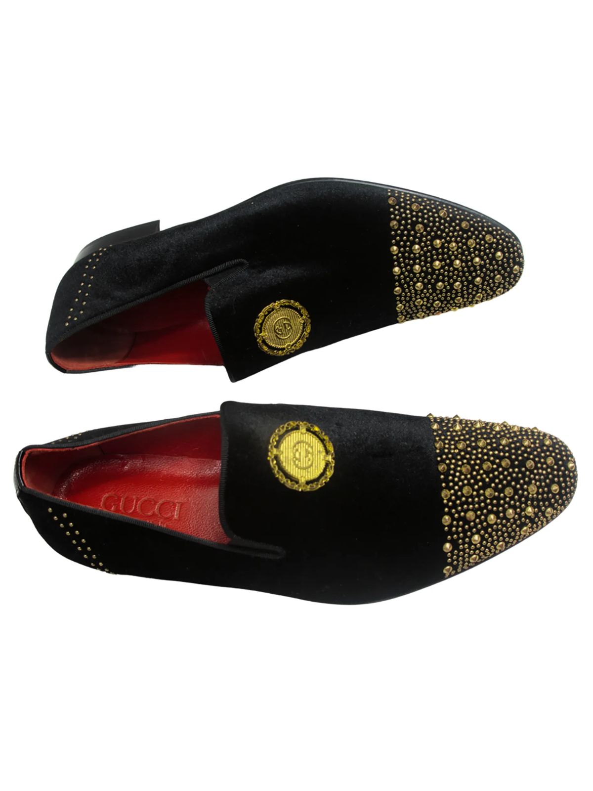 Stylish Black Suede Leather Shoe with Gold Accessories