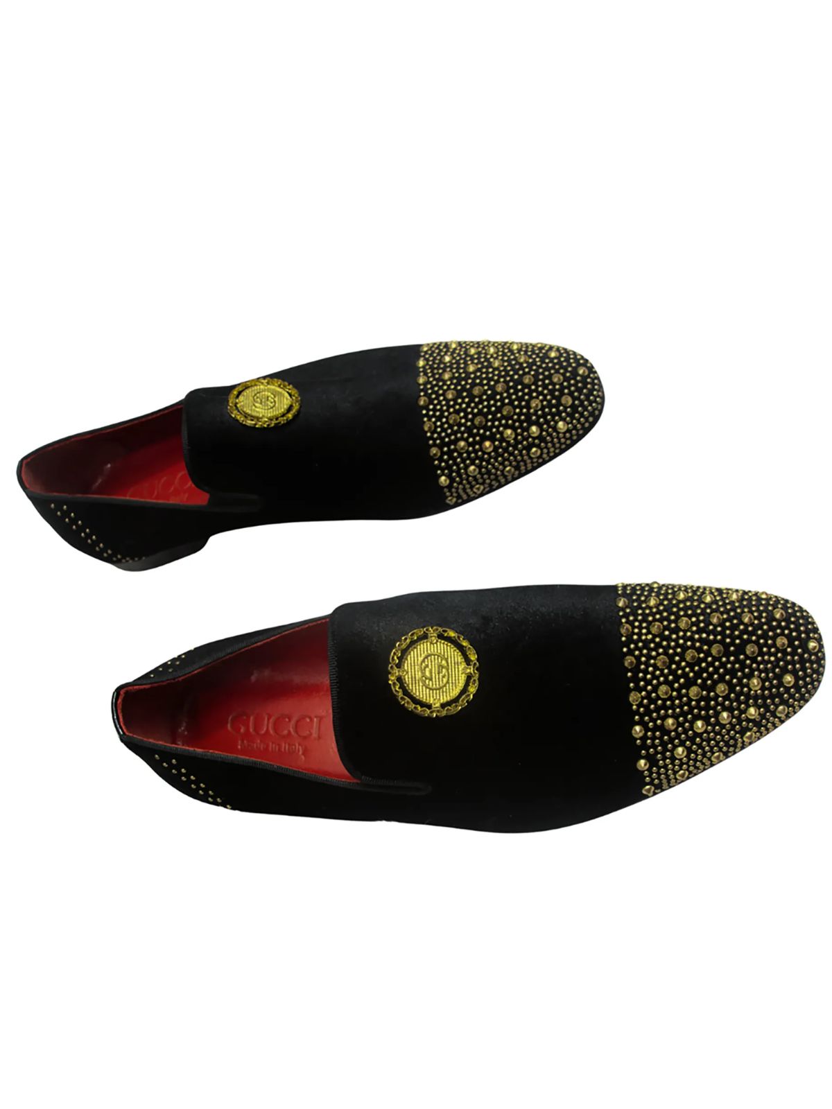 Stylish Black Suede Leather Shoe with Gold Accessories