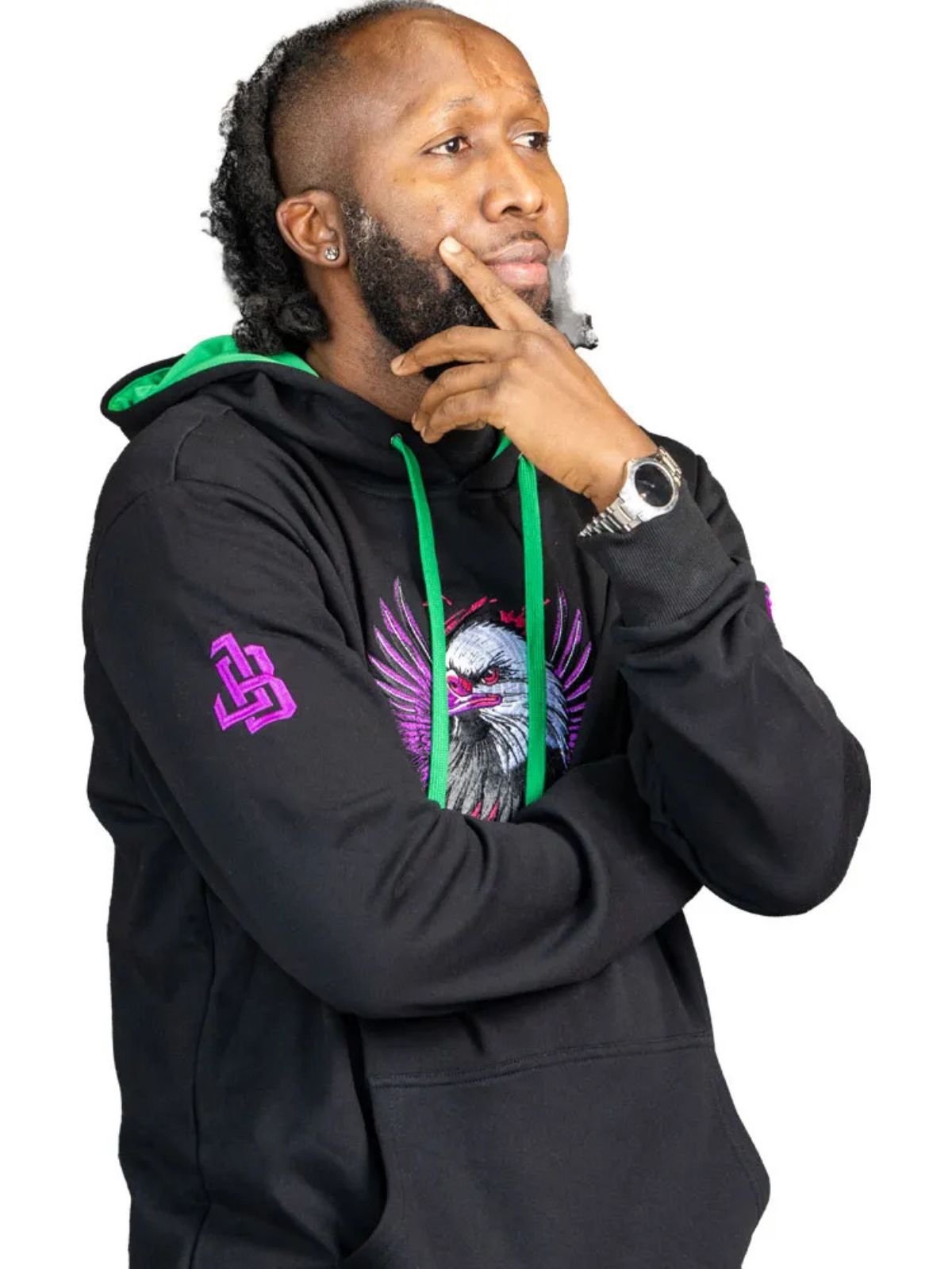 Stylish Unisex Black Cotton Tracksuit with Purple Eagle Graphic