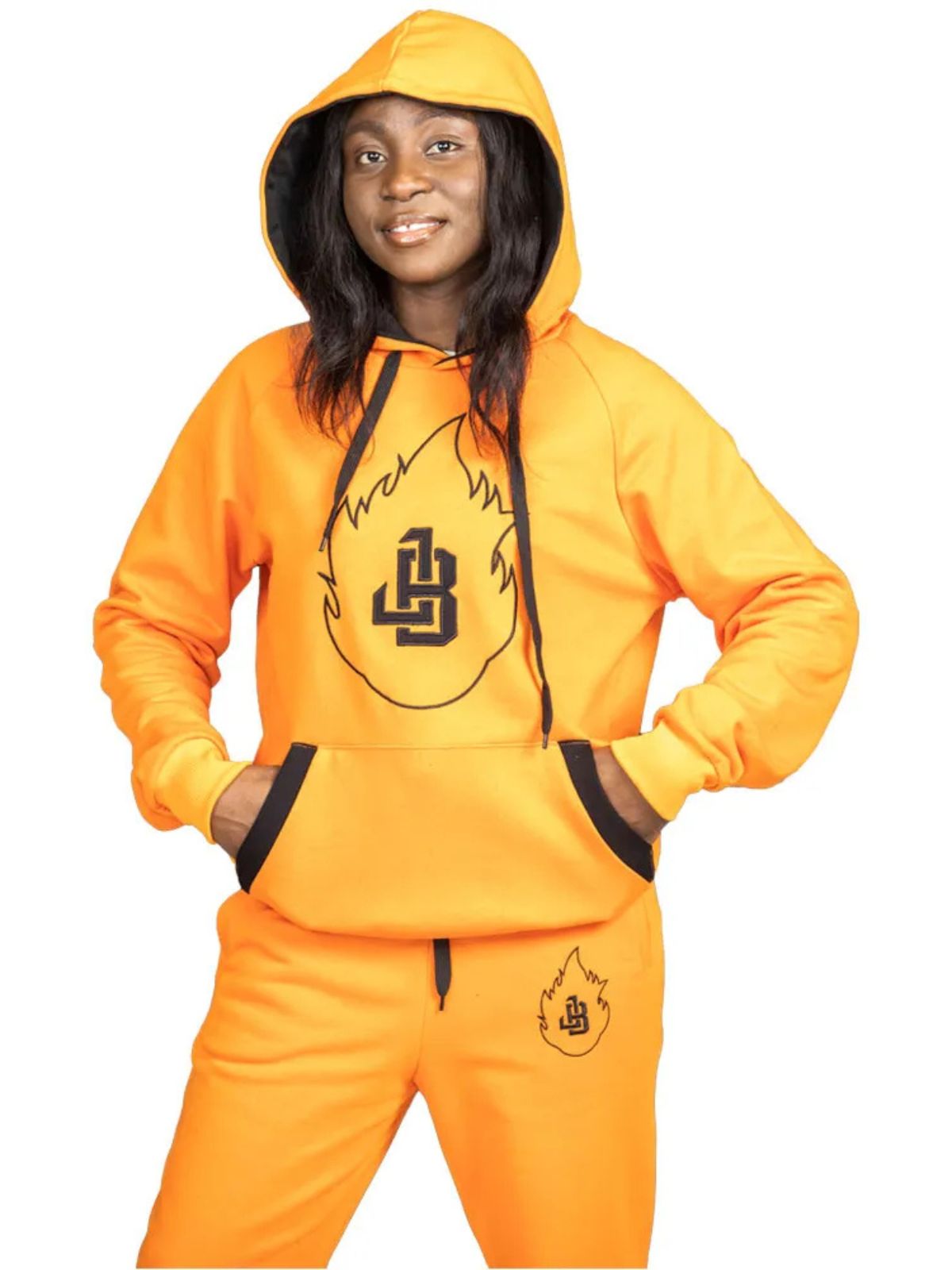 Stylish Unisex Orange Velvet Tracksuit with Black JB logo