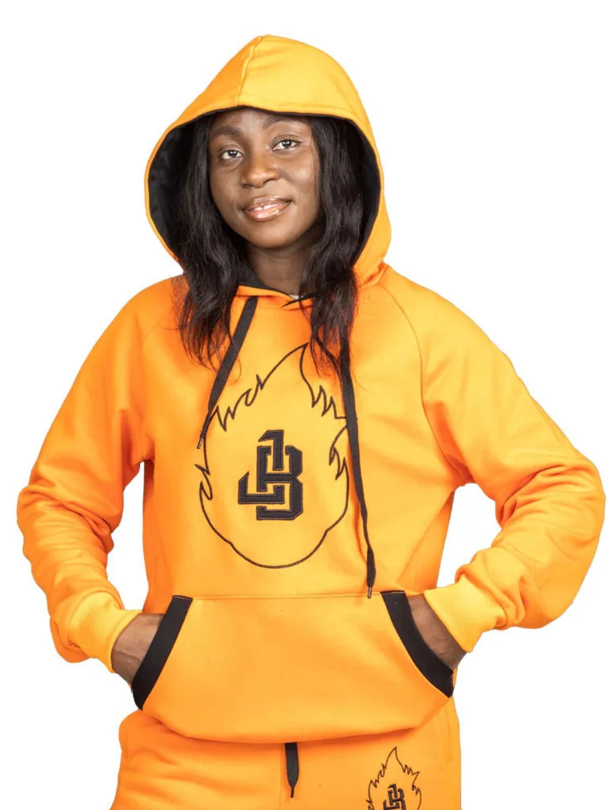 Stylish Unisex Orange Velvet Tracksuit with Black JB logo