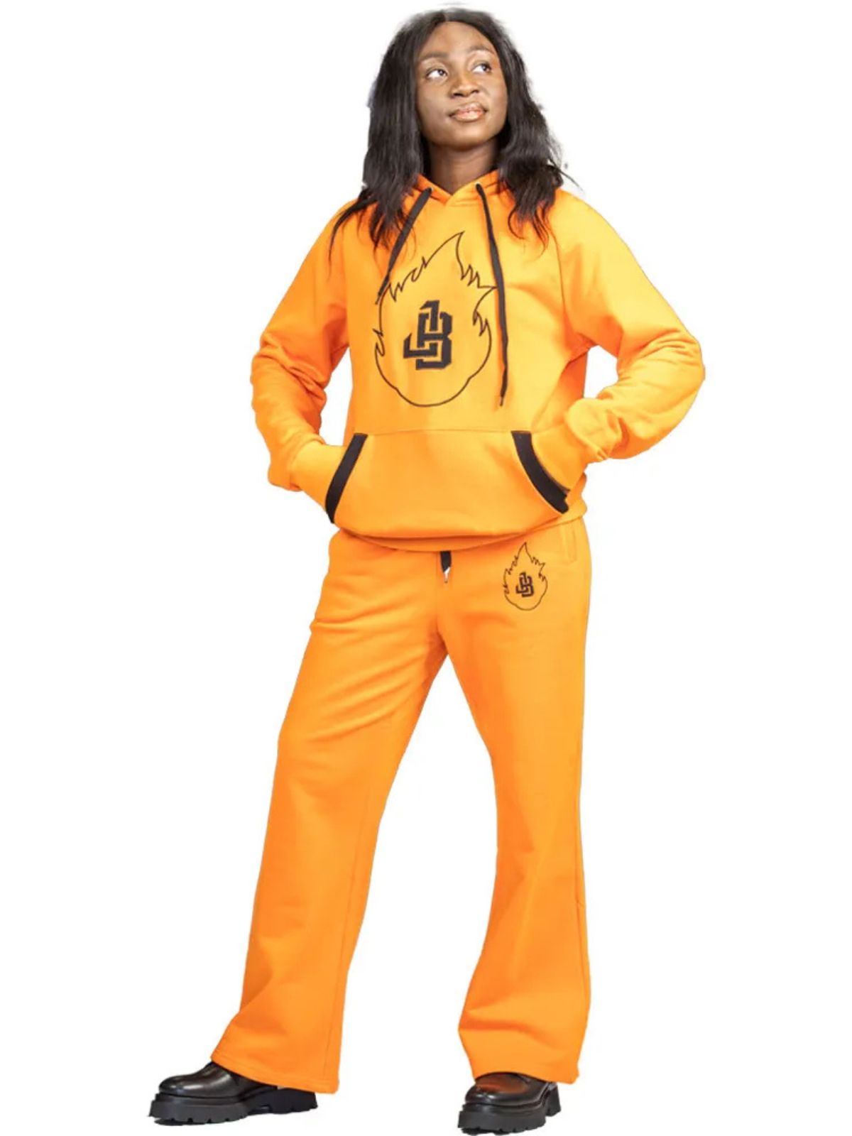 Stylish Unisex Orange Velvet Tracksuit with Black JB logo