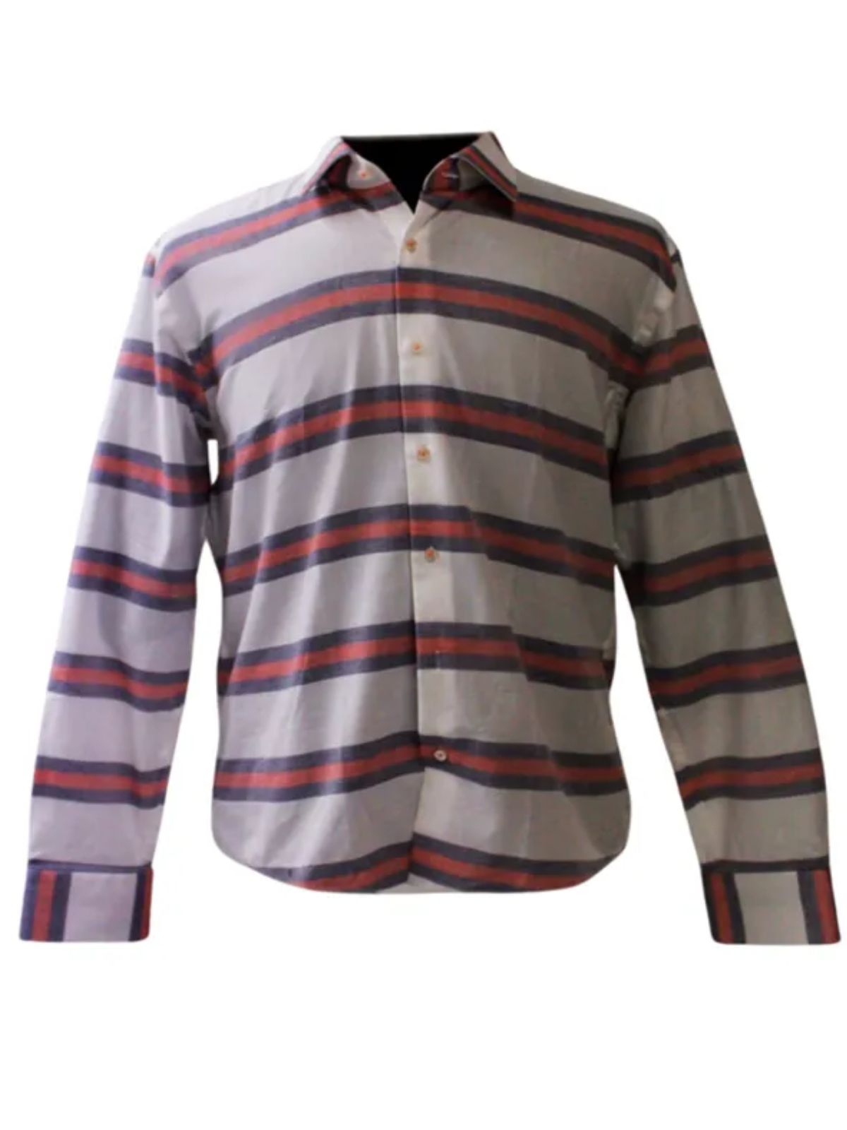 Terra Cotta Red And Blue Stripped Cotton Shirts