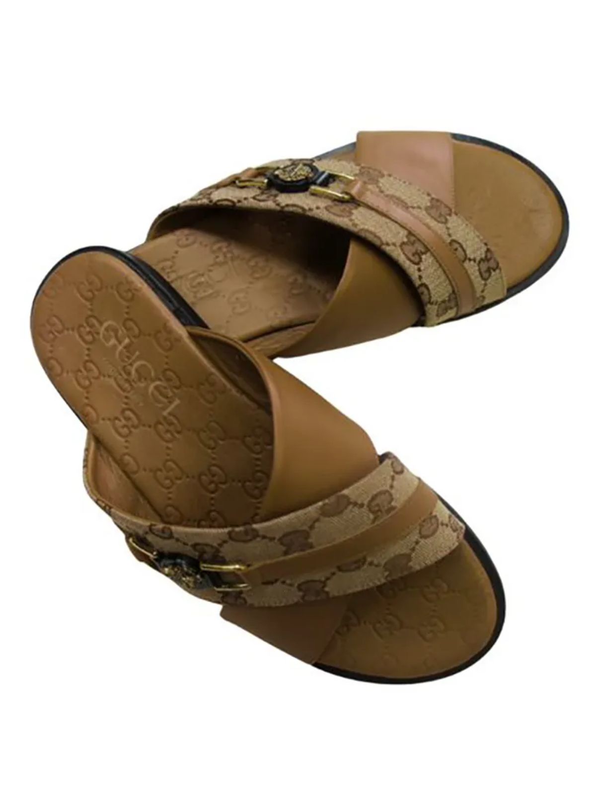 Textured Brown Leather Slippers