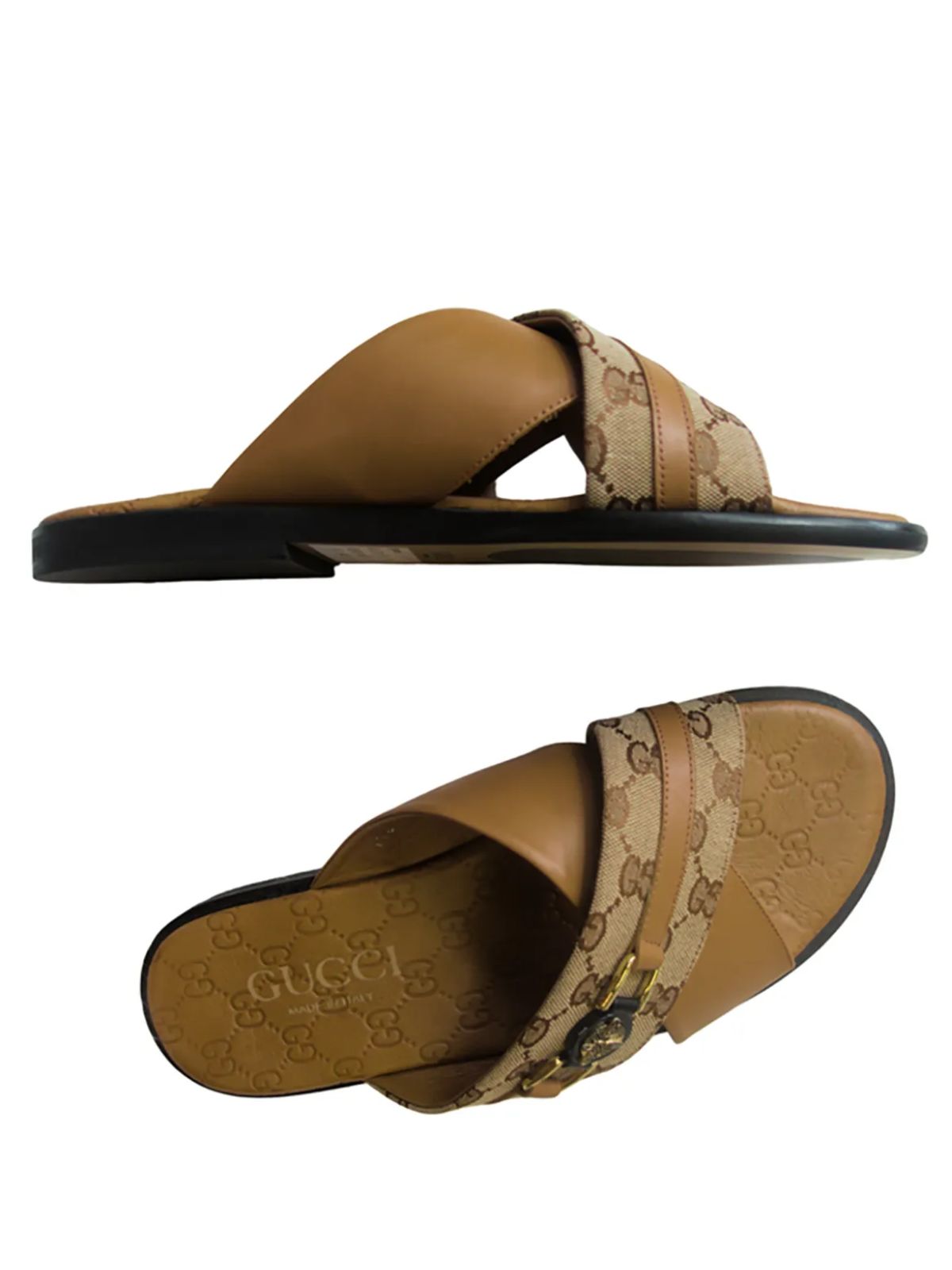 Textured Brown Leather Slippers