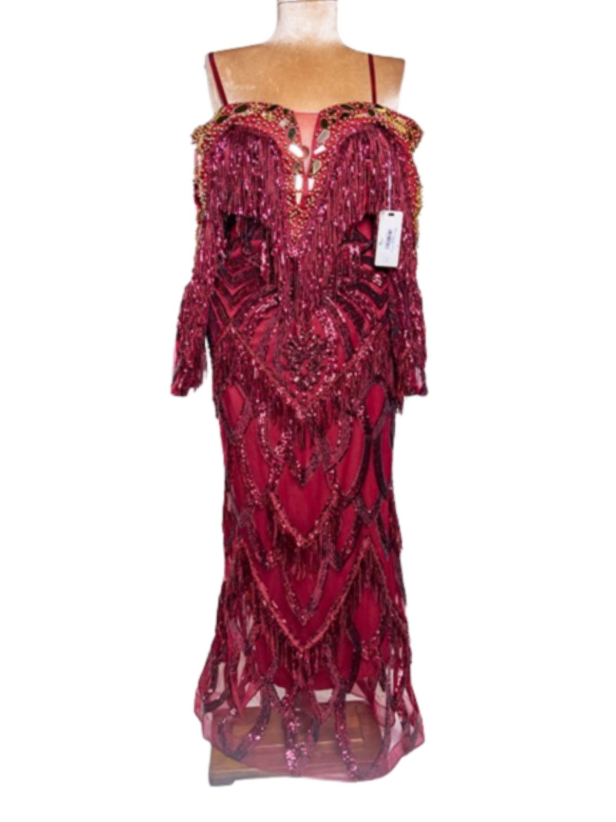 Tussles Off Shoulder Dress with Glass Beads