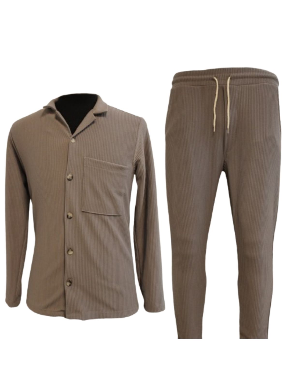 Two-Piece Casual Grey Button Up Shirt And Sweats Set