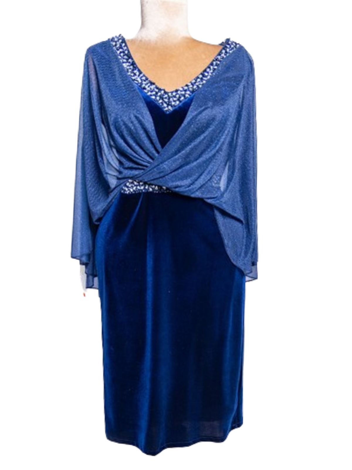 Velvet Dress with Sheer Sparkly Lace and Diamond Embellishments