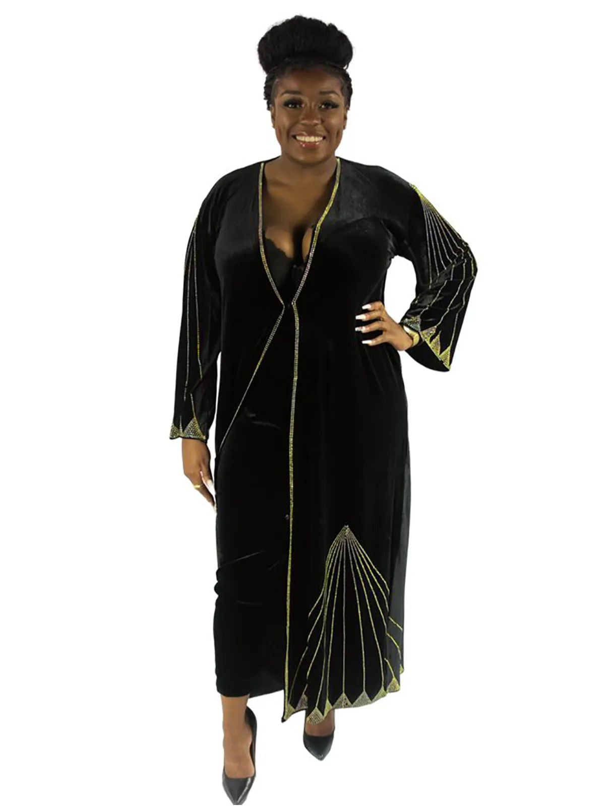 Velvet Ladies’ Abaya/Agbaya Lightweight Long-sleeved Kaftan Maxi Dress