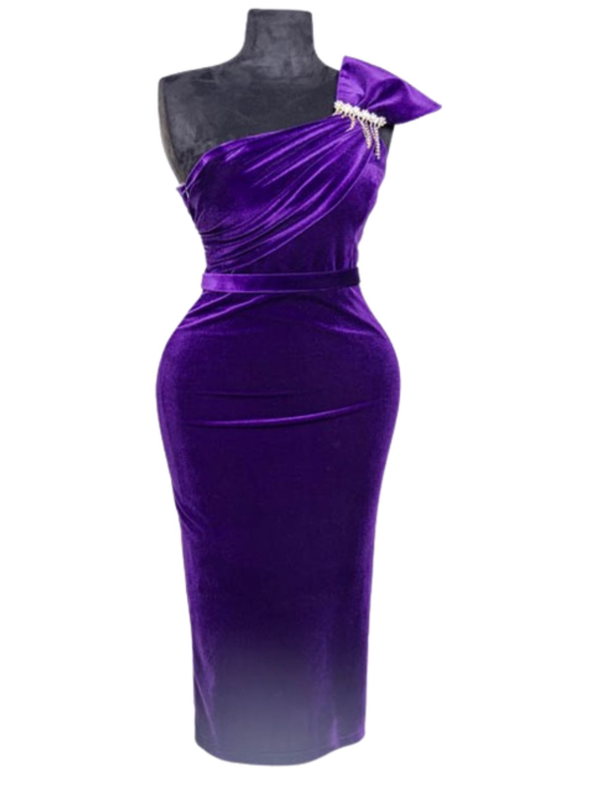 Velvet Stretchy Fit Bridesmaid Party Dress