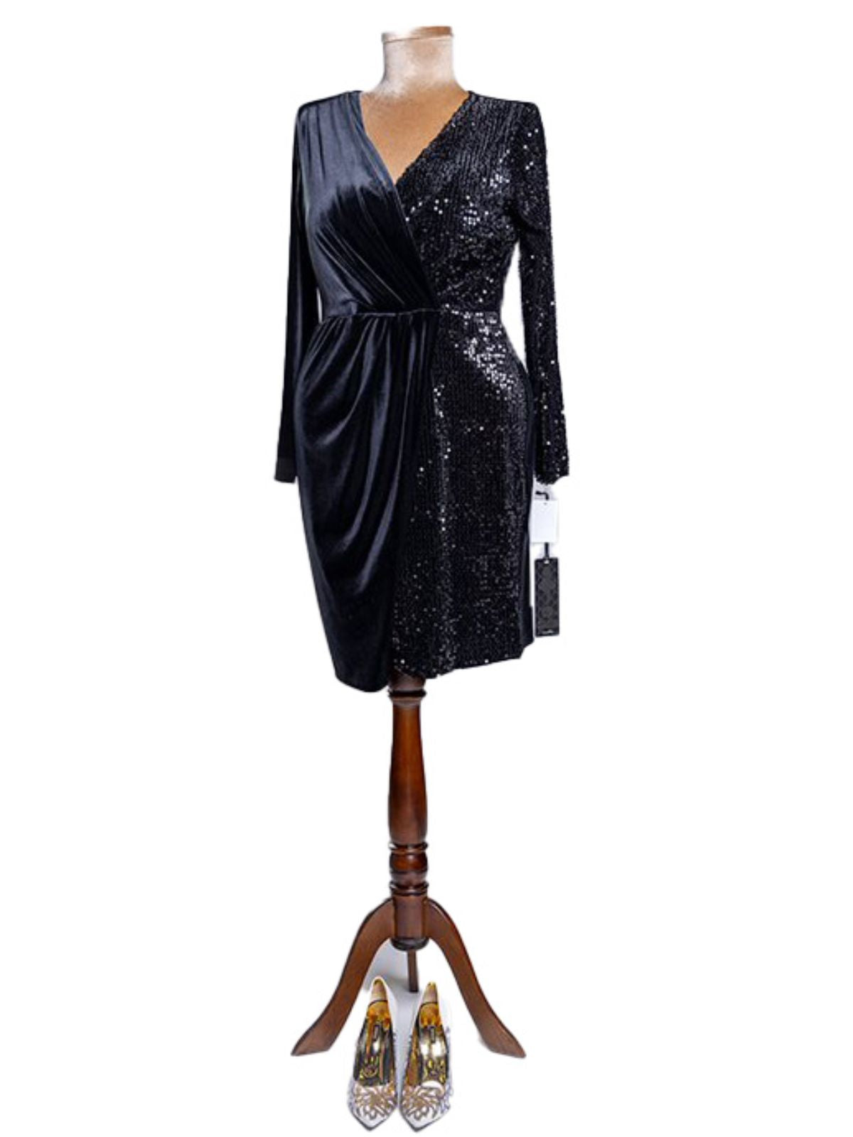 Velvet and Sequin Long Sleeve Party Dress