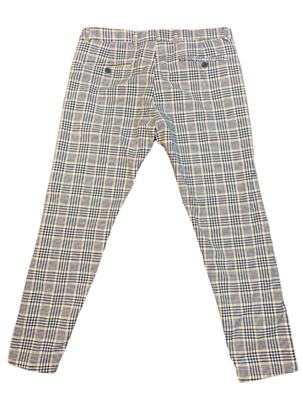 Yellow And Black Plaid Slim Fit Trousers