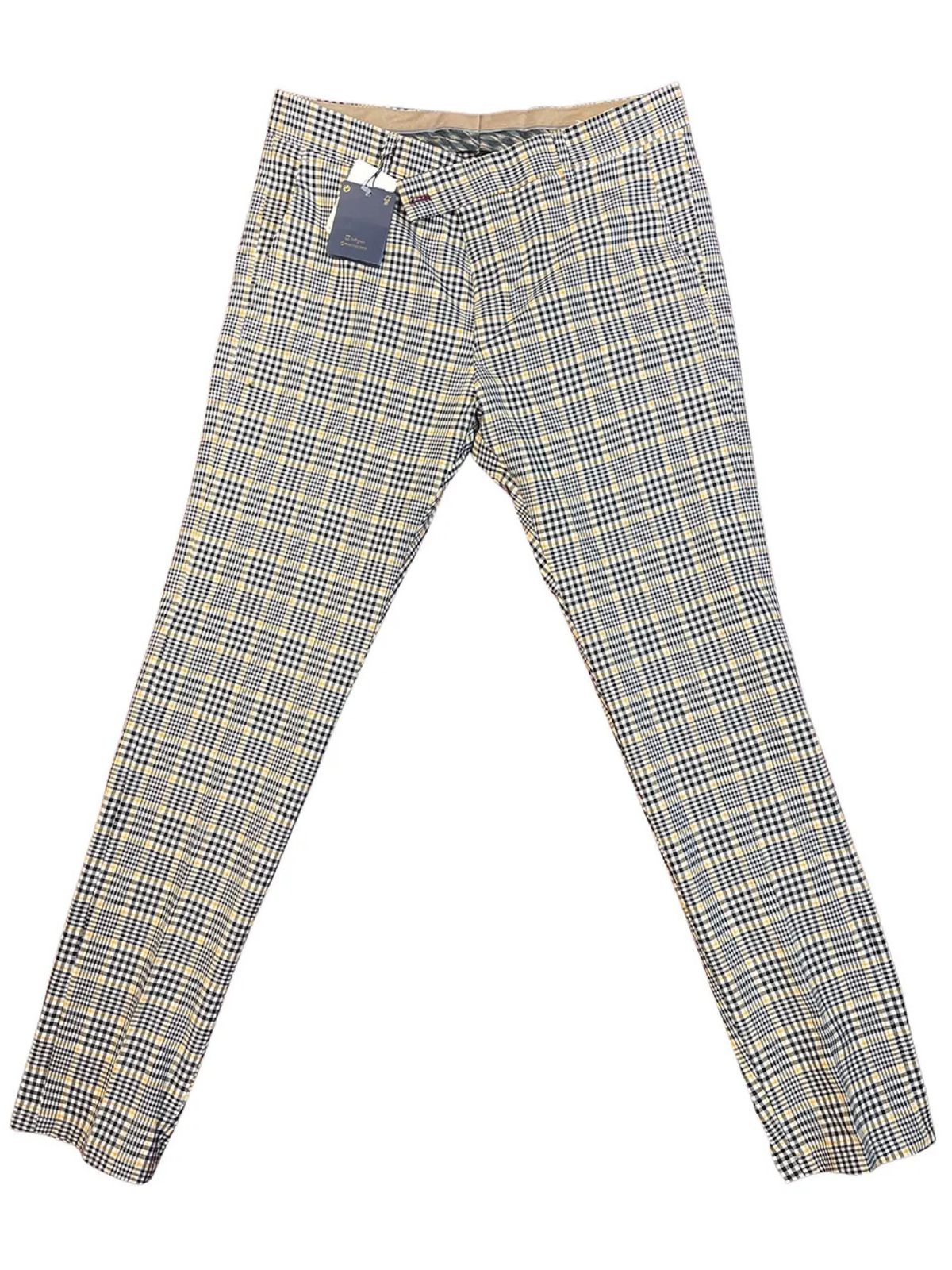 Yellow And Black Plaid Slim Fit Trousers