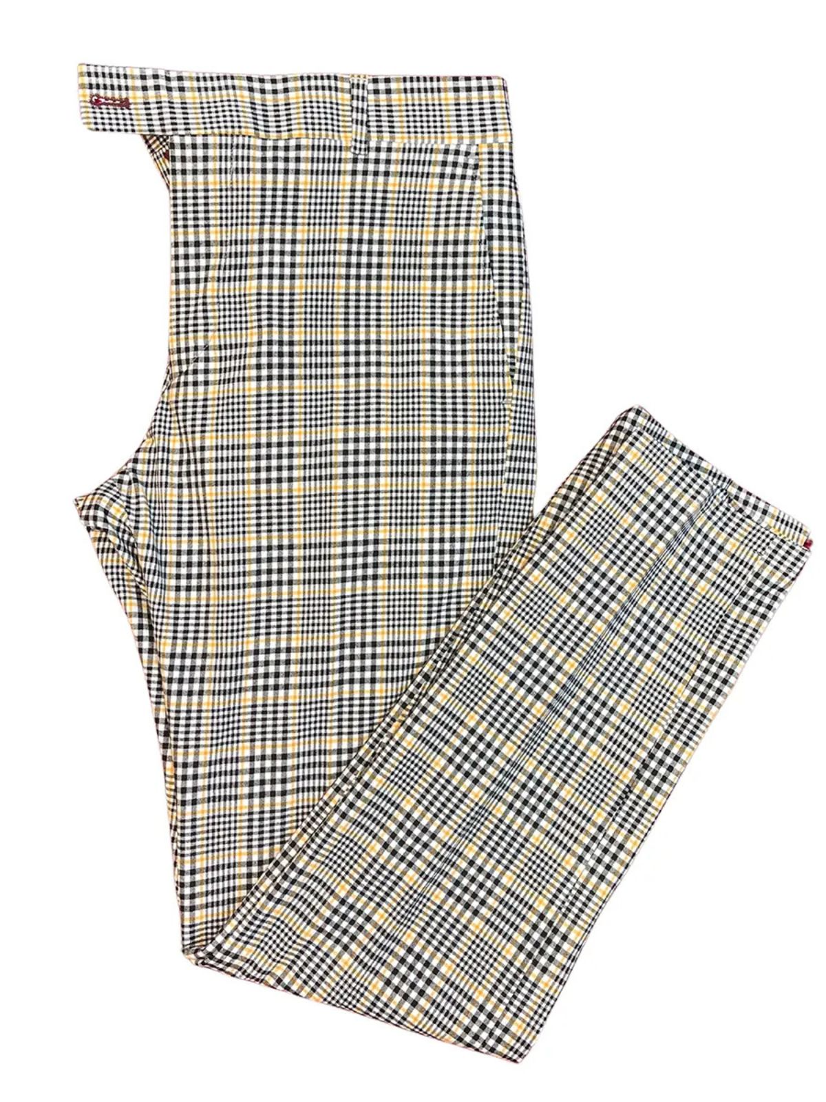 Yellow And Black Plaid Slim Fit Trousers