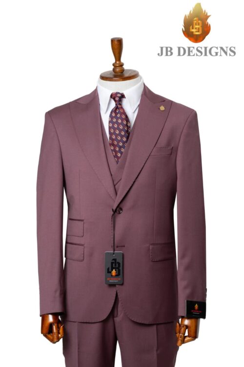 A JB 100% WOOL Auberguine Single Breasted Suit