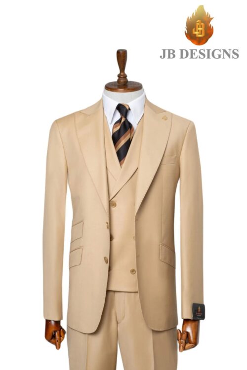 A JB 100% WOOL Beige Single Breasted Suit