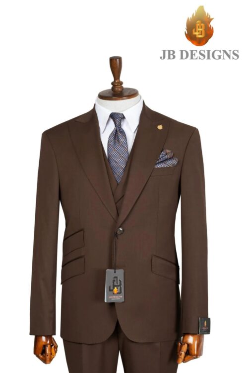 A JB 100% WOOL Dark Brown Single Breasted Suit