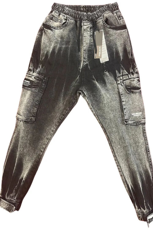 Black And White Drawstring Flap Jogger Jeans