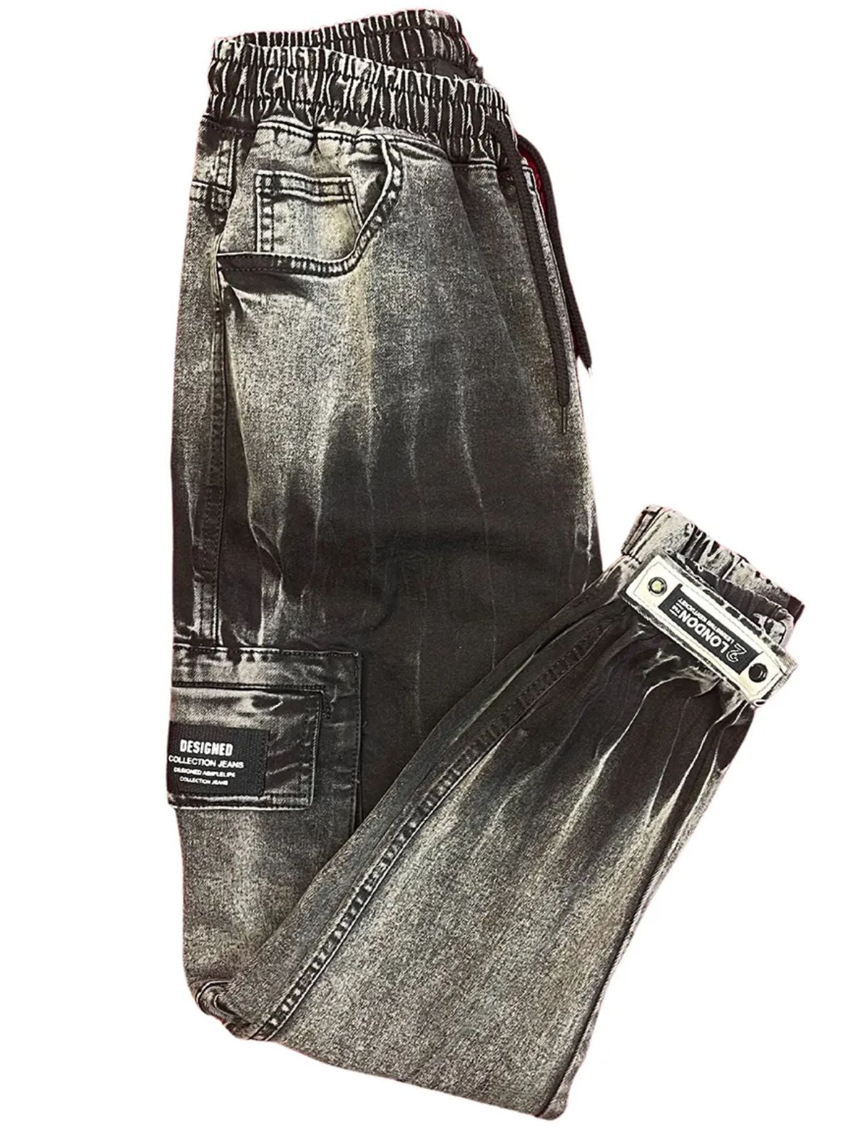Black And White Drawstring Flap Jogger Jeans - Image 2