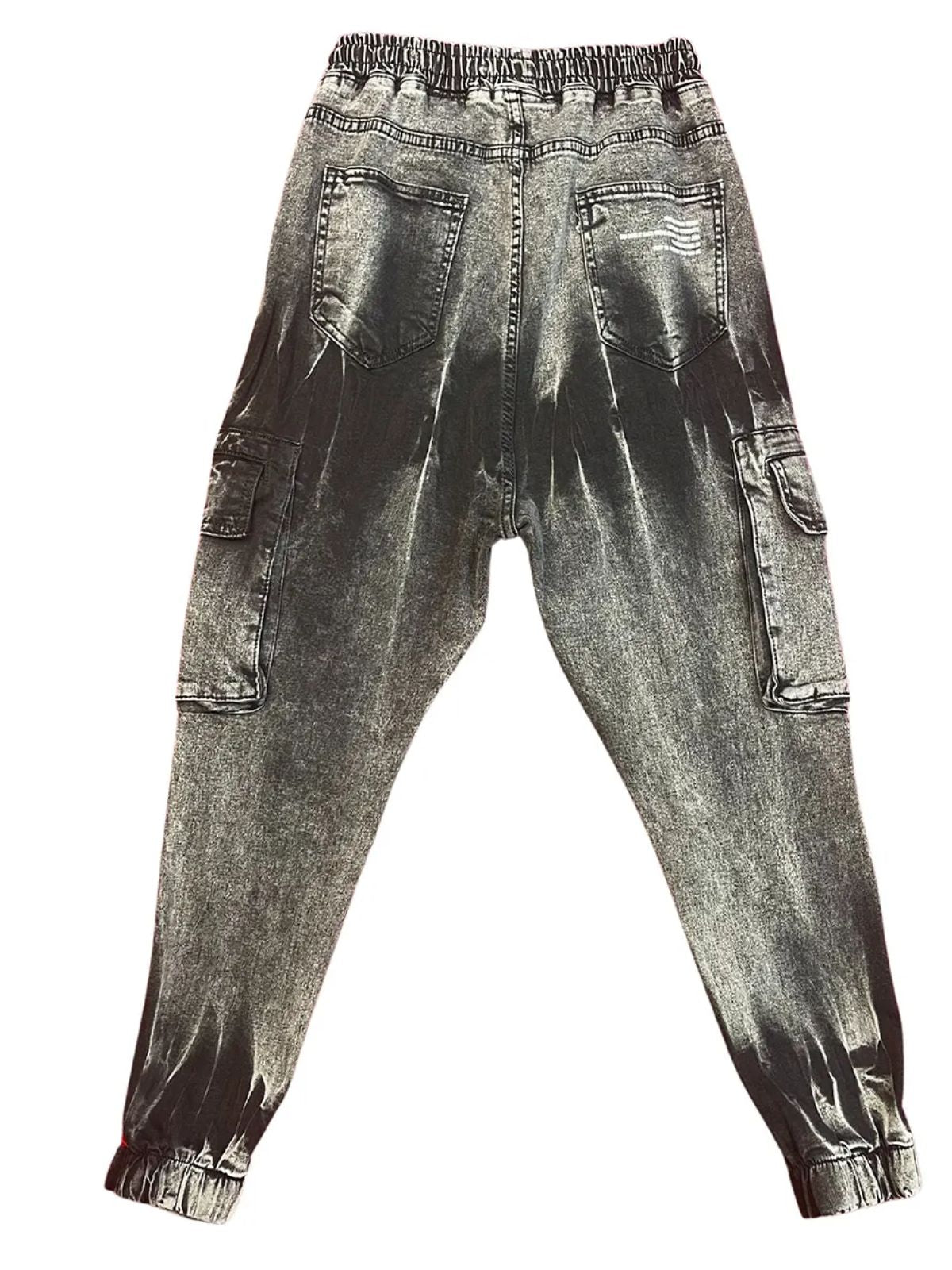 Black And White Drawstring Flap Jogger Jeans - Image 4