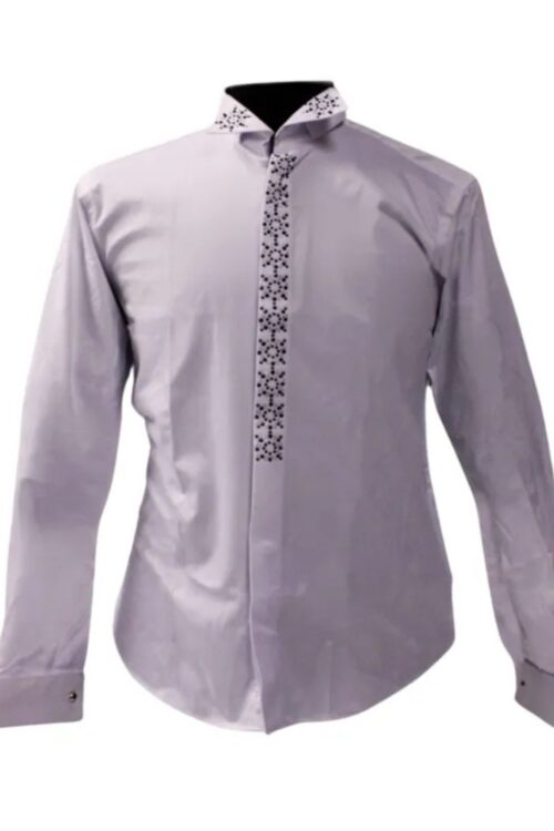Black Diamond Collar Bright White Cotton Shirt with Black Cuffs