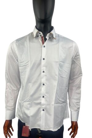 Brown Checked Patterned Neckline White Shirt