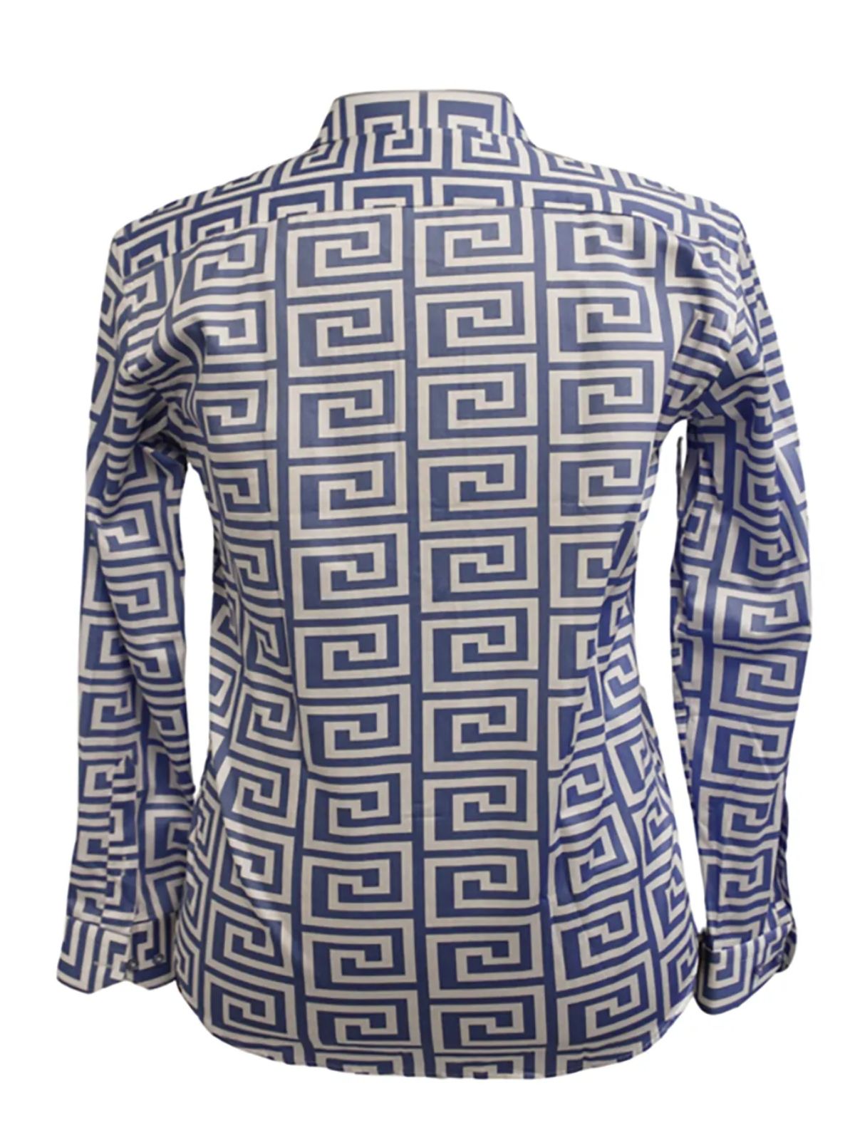 Glacier Blue Square-Patterned Silk Shirt - Image 2