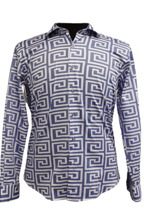 Glacier Blue Square-Patterned Silk Shirt