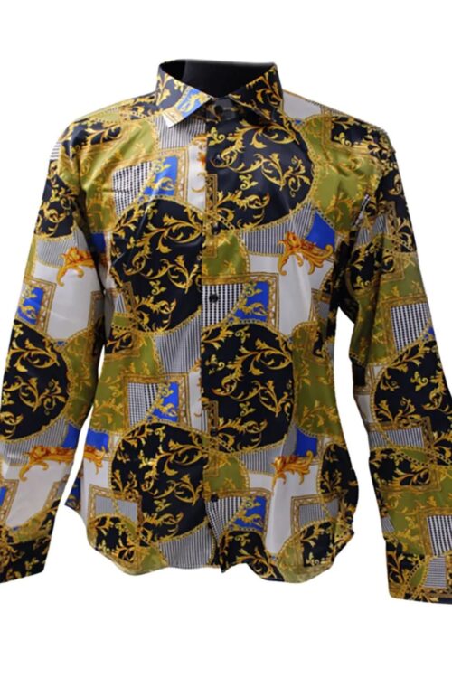 Gleaming Yellow Vine Abstract Silk Shirt