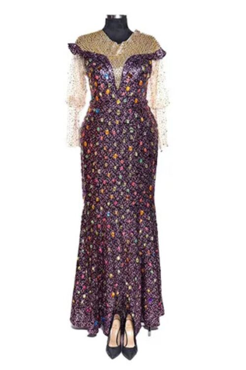 Goddess Glass Stoned Long Sleeve Party Dress