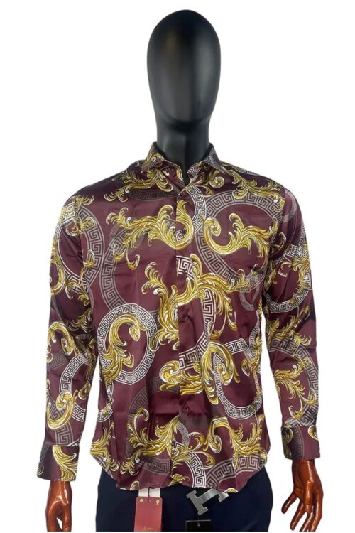 Golden Dragon Leaf Burgundy Shirt