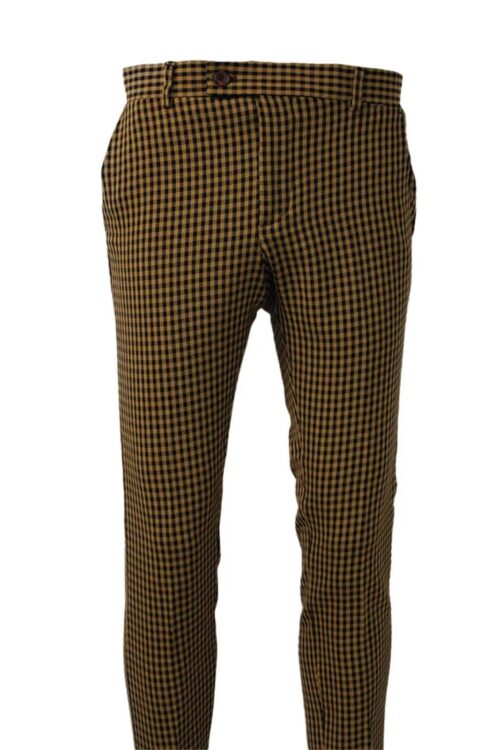 Honey Golden Plaid Slim Fit Trousers