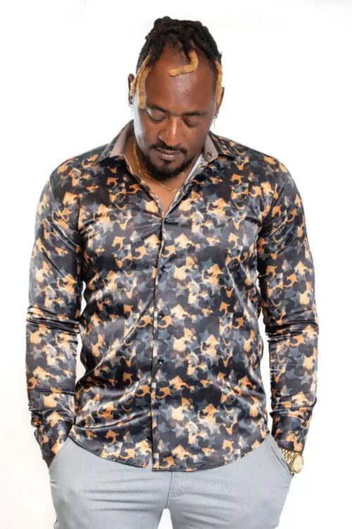 JB Designs Black And Orange Stardust Silk Shirt
