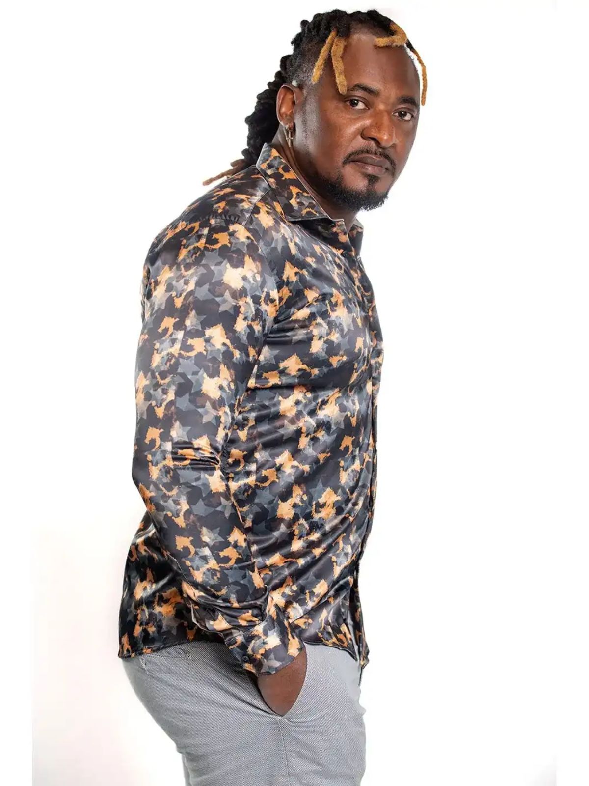 JB Designs Black And Orange Stardust Silk Shirt - Image 3
