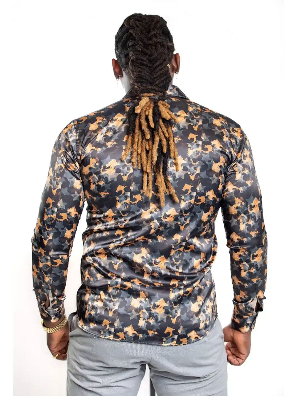 JB Designs Black And Orange Stardust Silk Shirt - Image 2